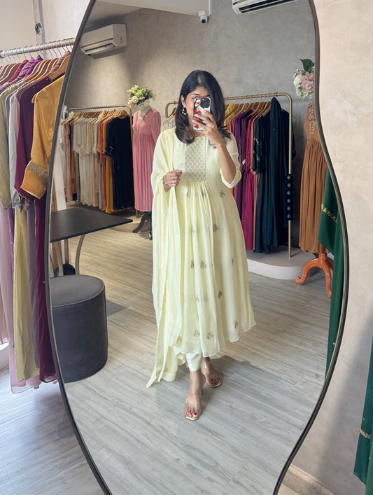 Lemon Chiffon Organza Kurta