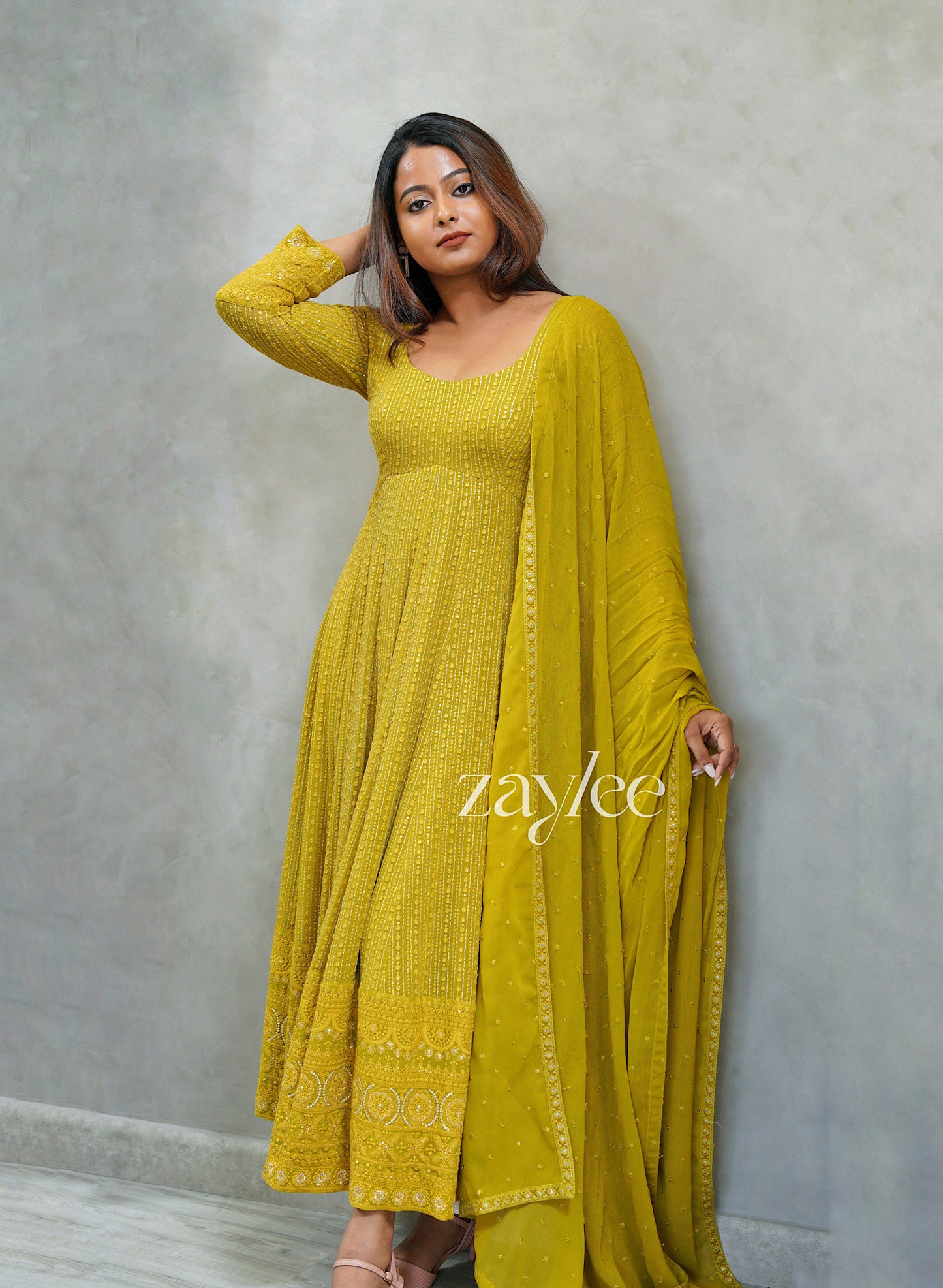 Canary Yellow Chikankari Anarkali