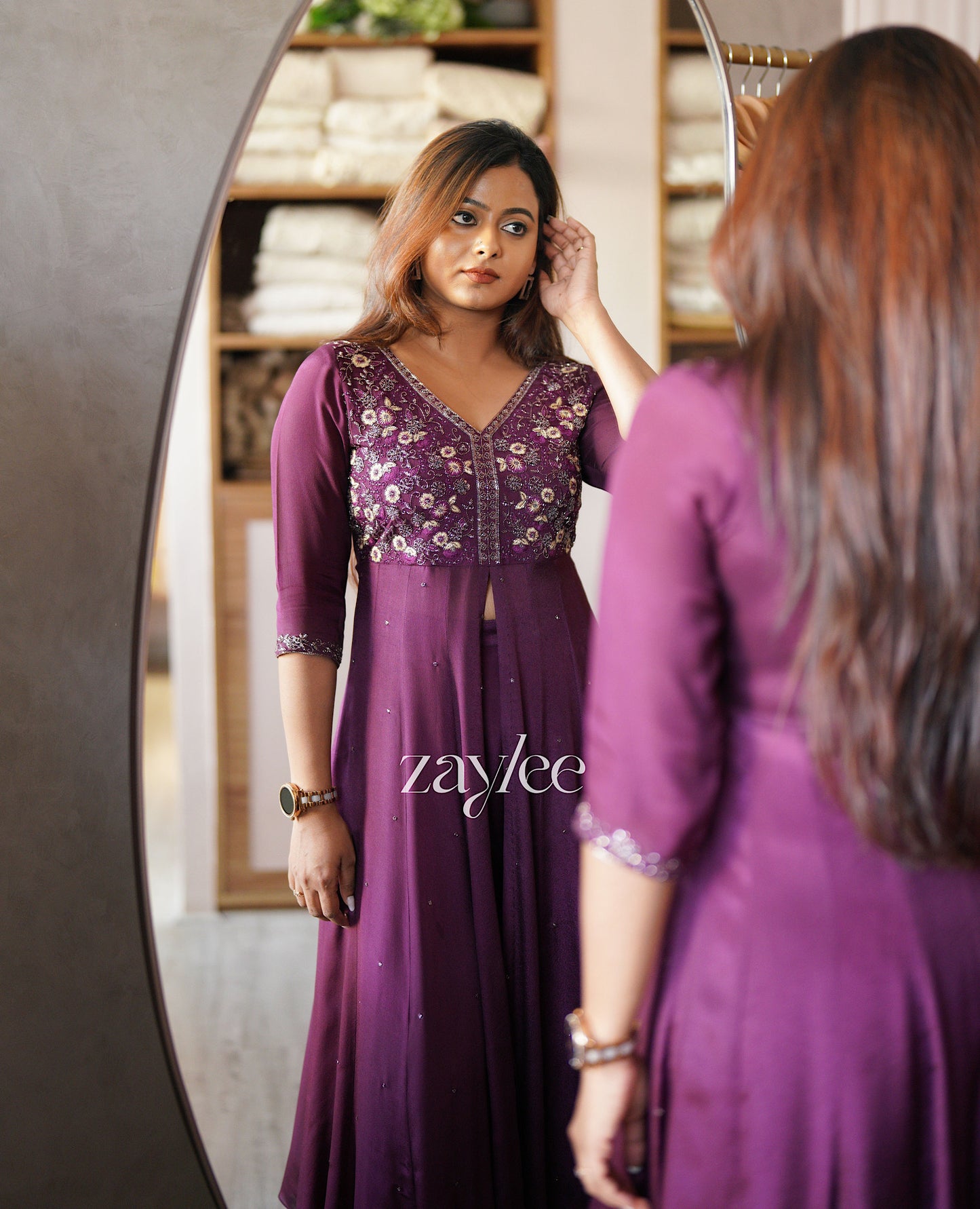 Grape Wine Front Slit Anarkali