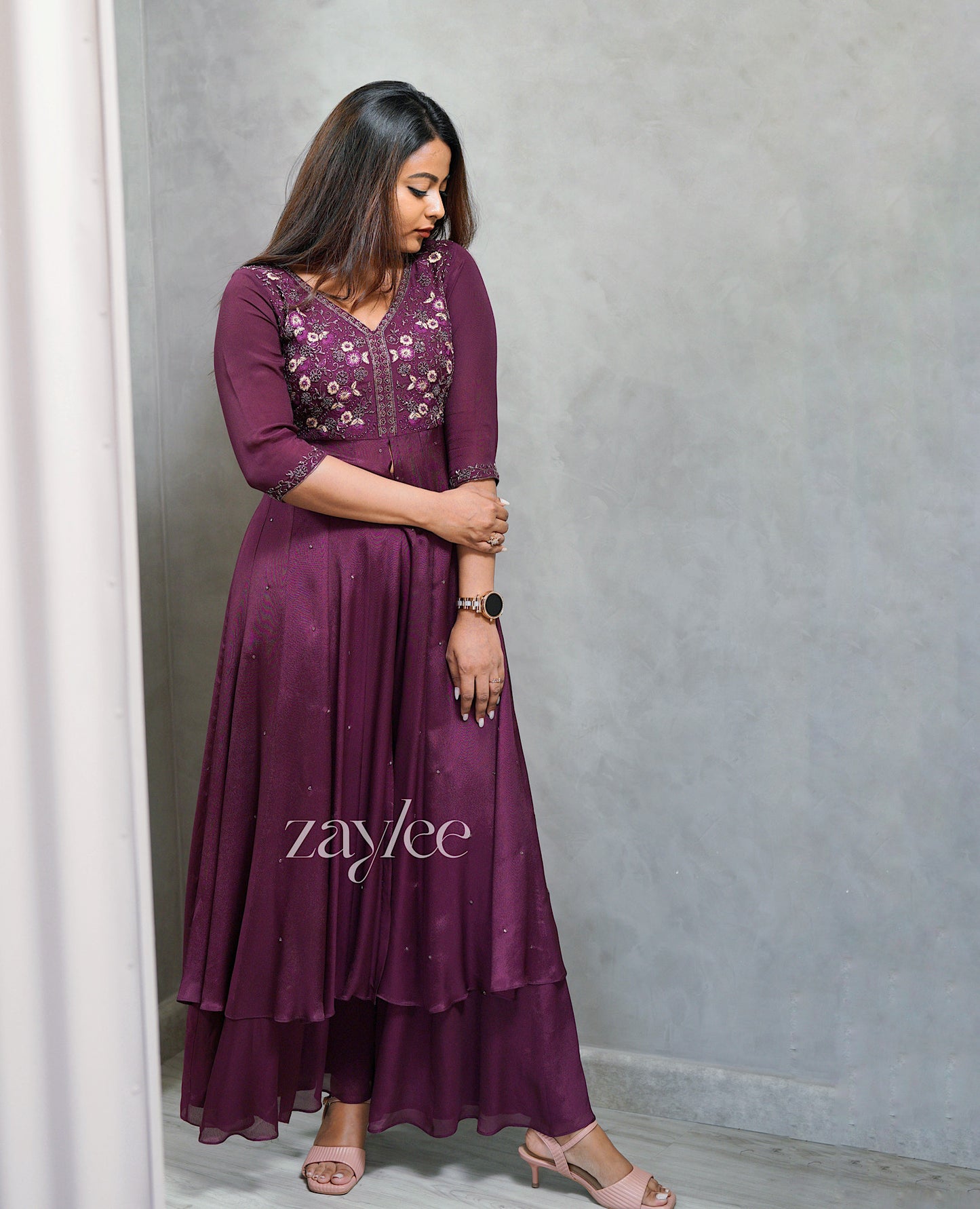 Grape Wine Front Slit Anarkali