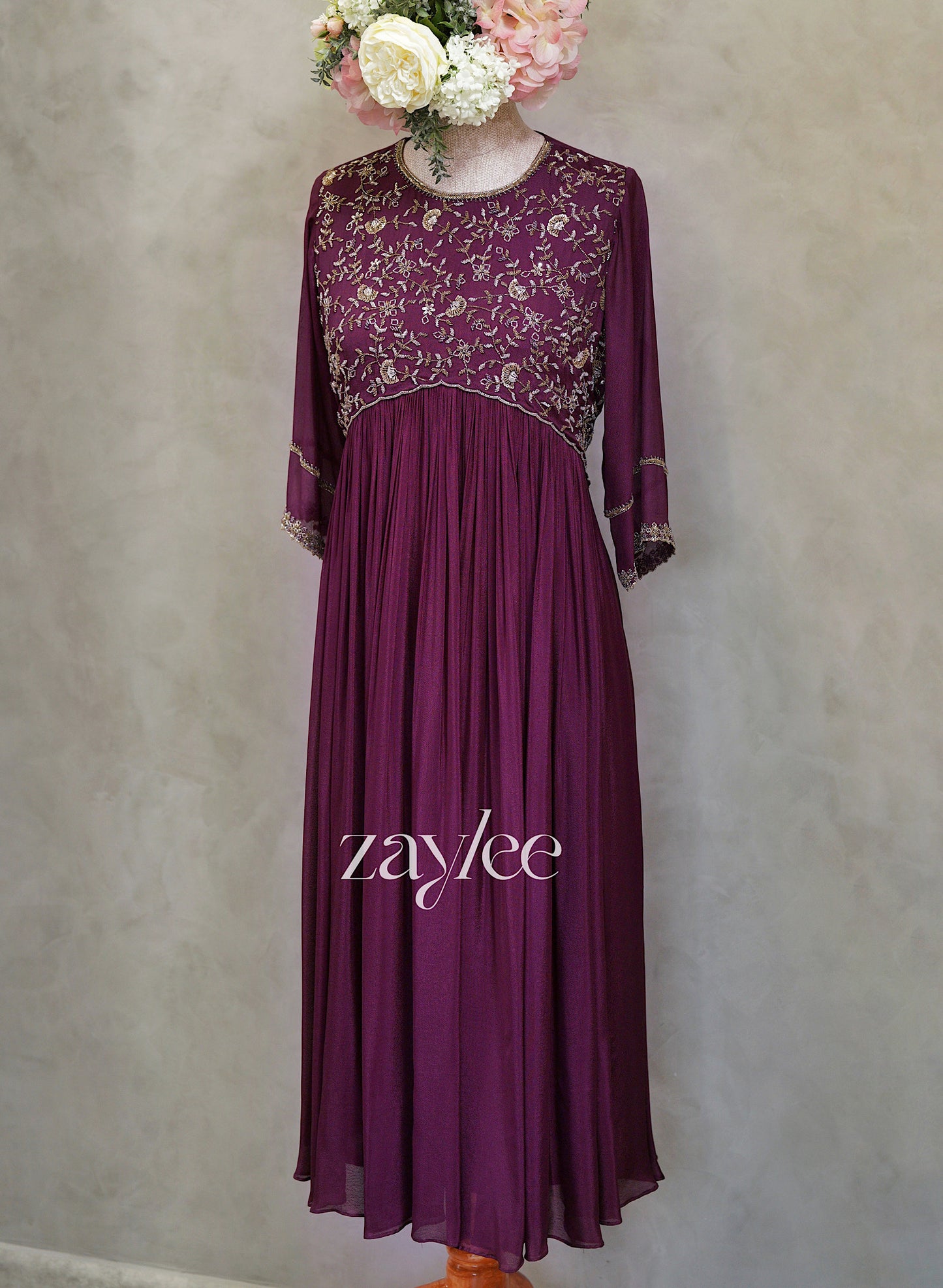 Grape Wine kurta with Scalloped Yoke