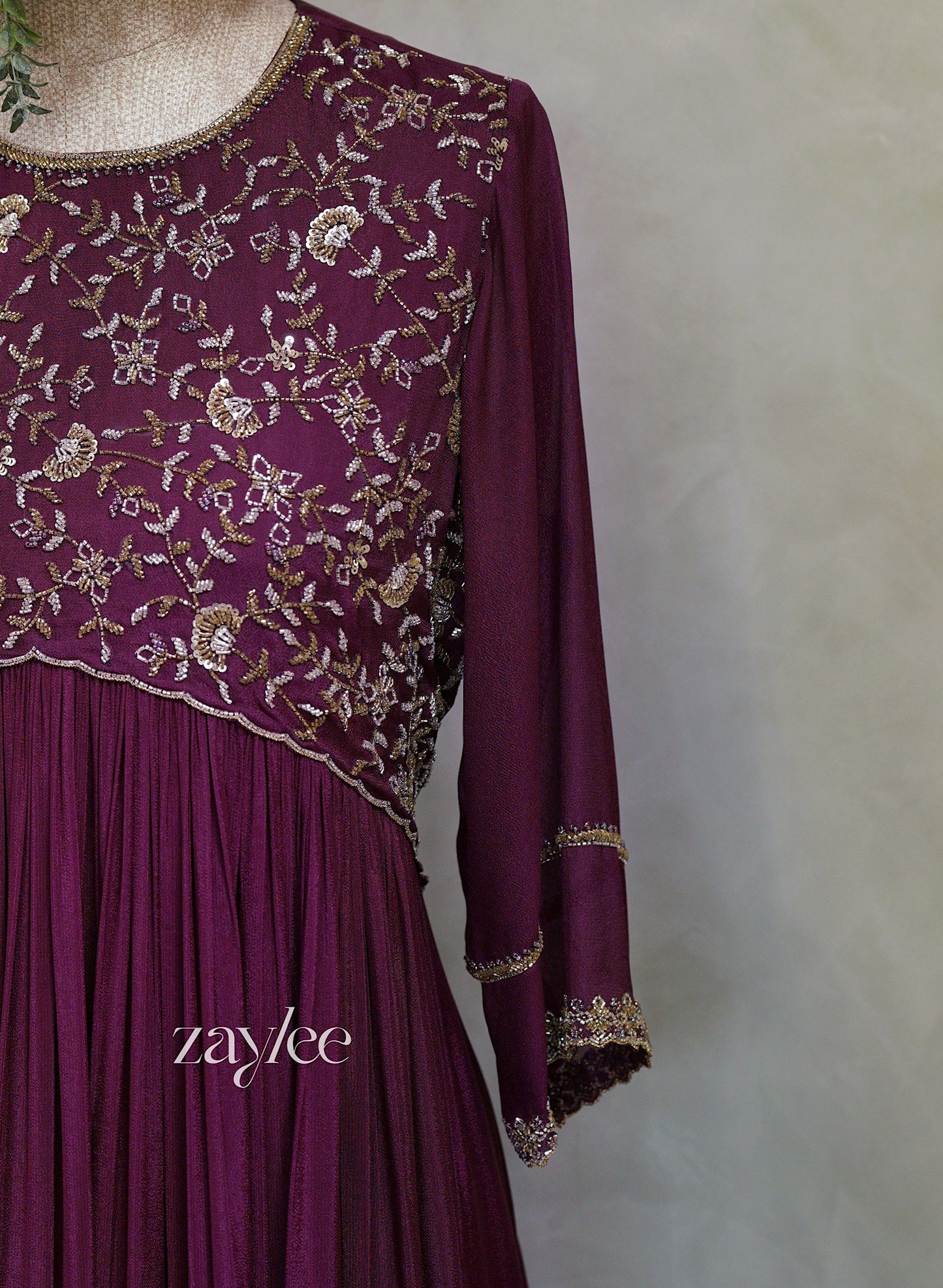 Grape Wine kurta with Scalloped Yoke