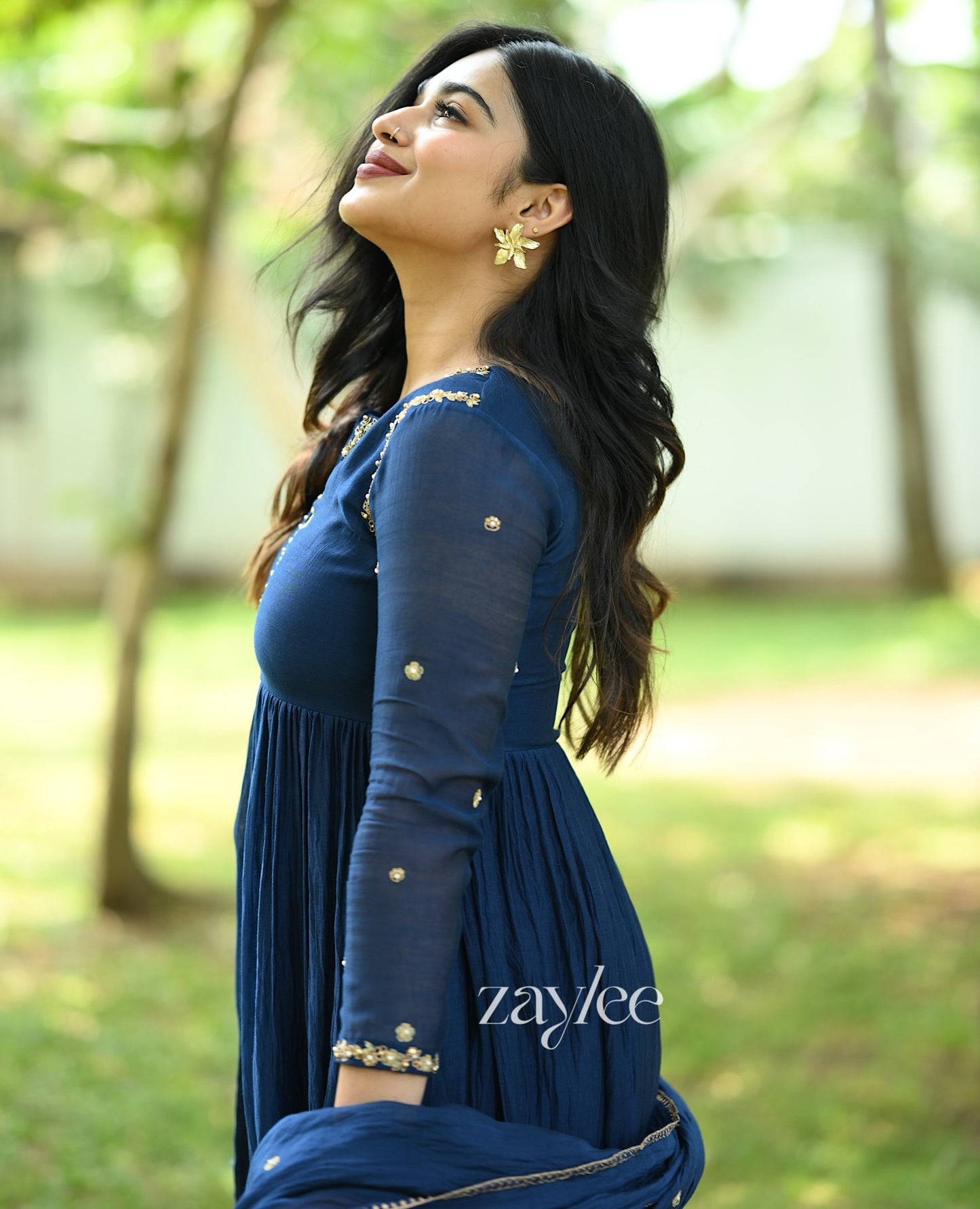 Midnight Blue Chandheri Silk Kurta & Pants