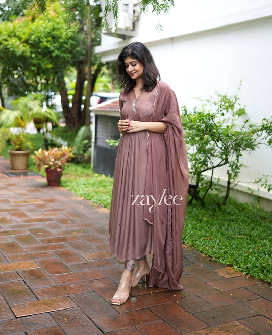 Mauve Brown Embellished Kurta