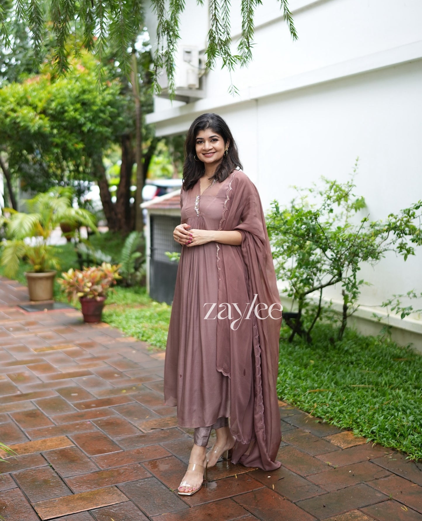 Mauve Brown Embellished Kurta