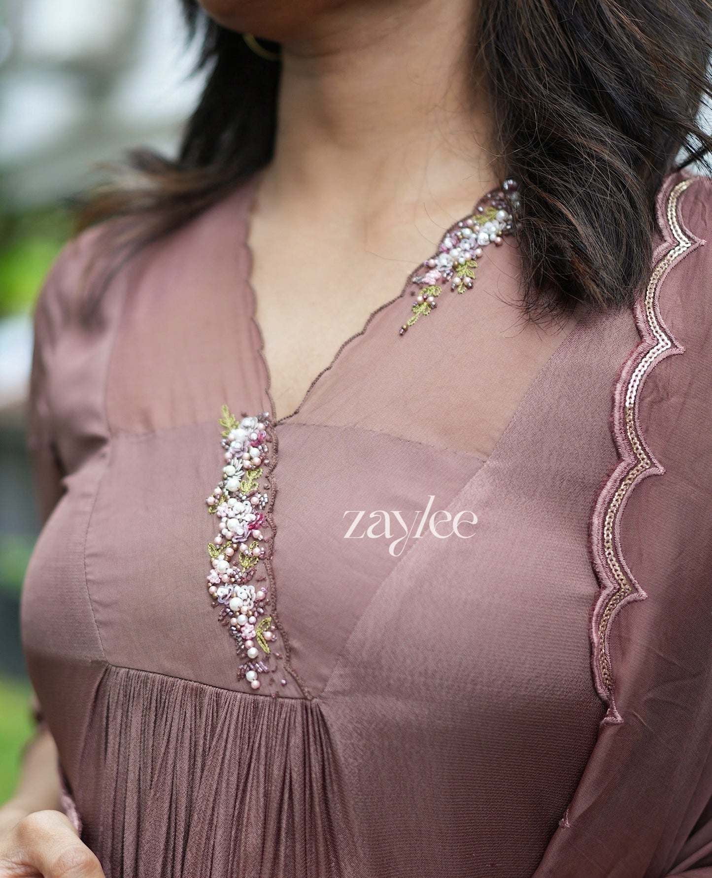 Mauve Brown Embellished Kurta