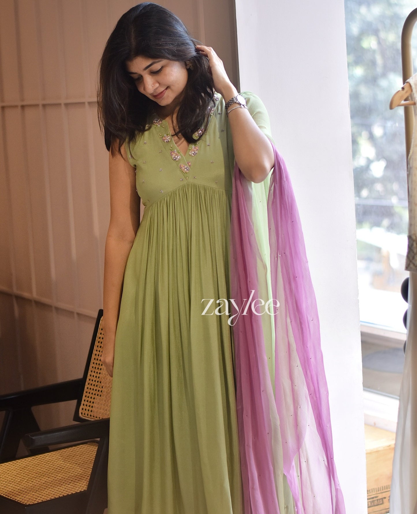 Pista Green Embroidered Kurta
