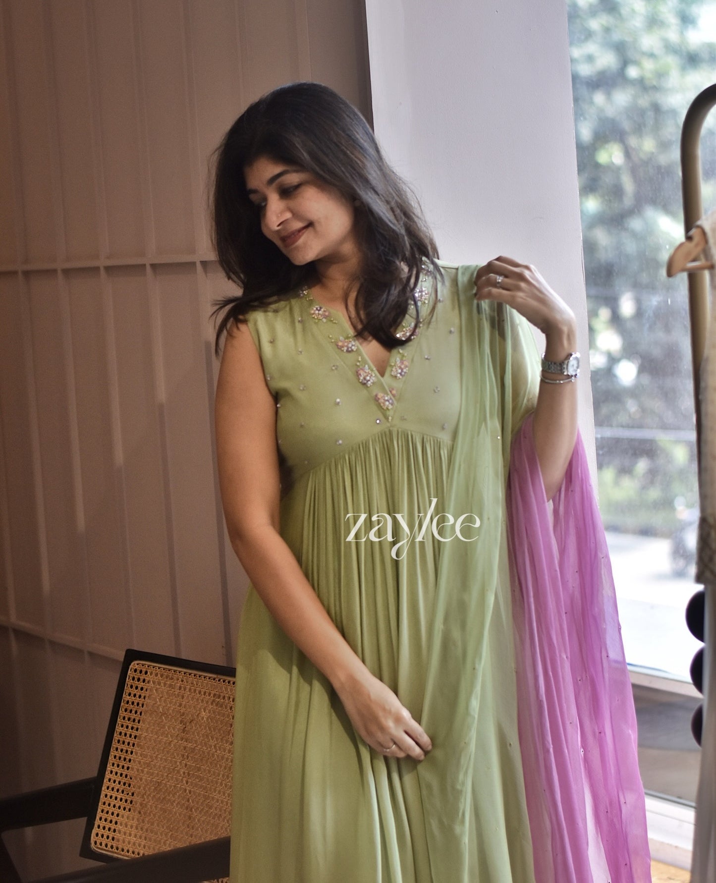 Pista Green Embroidered Kurta
