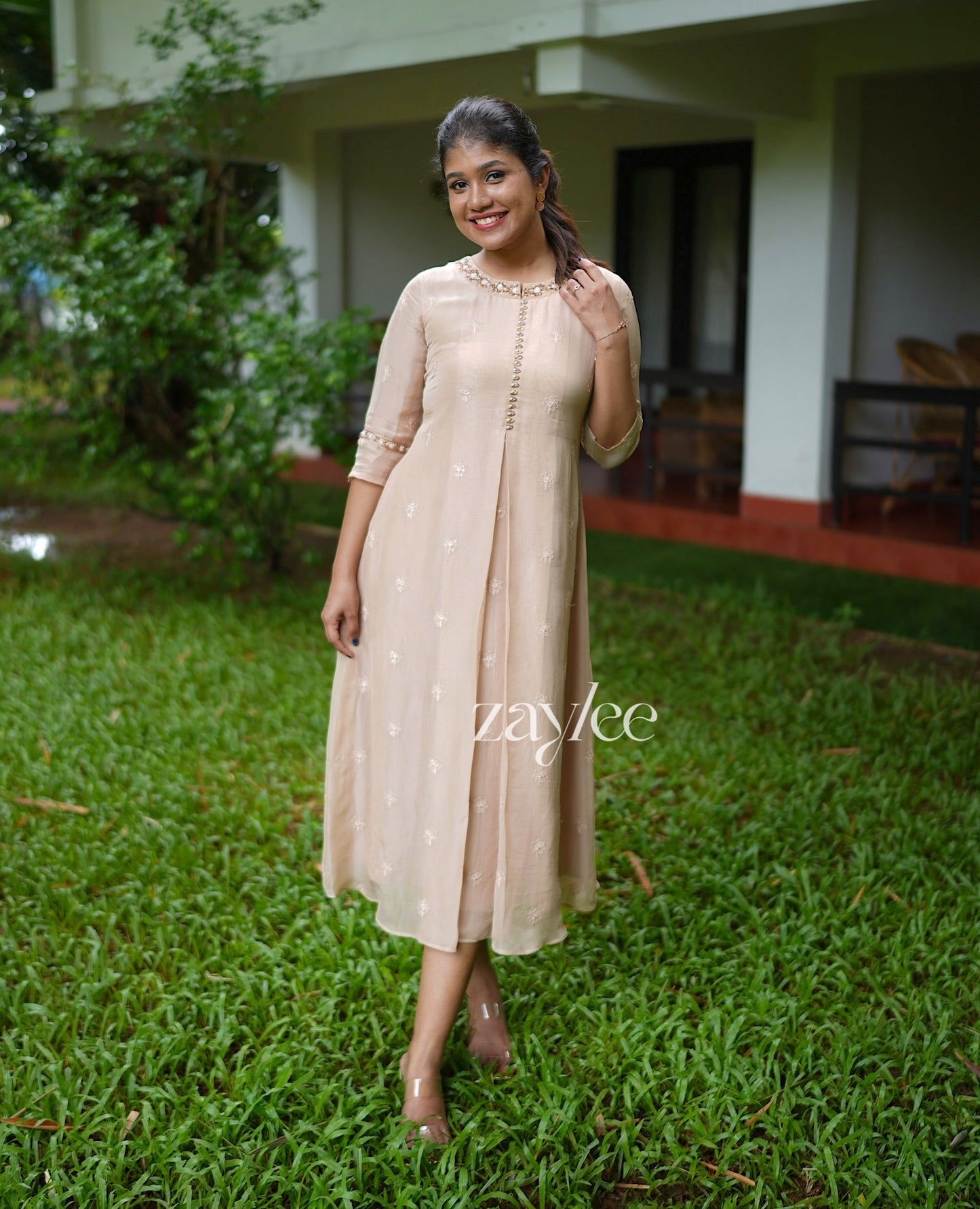 Light Terracotta Brown Organza Kurta