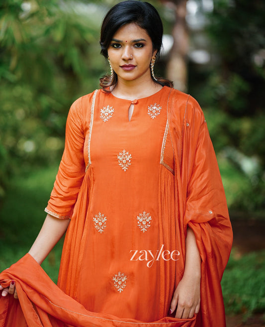 Rust Orange Zari Work Kurta