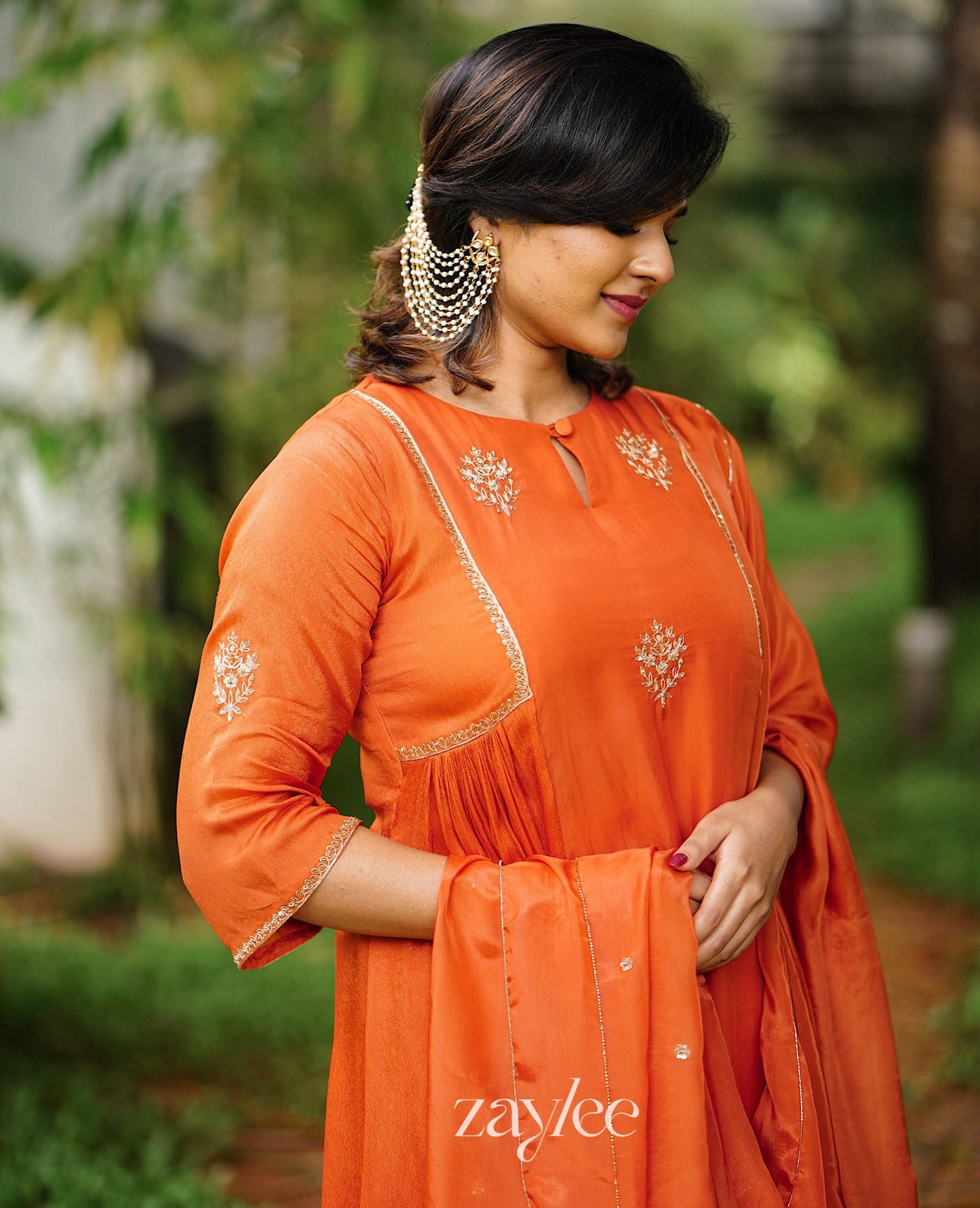 Rust Orange Zari Work Kurta