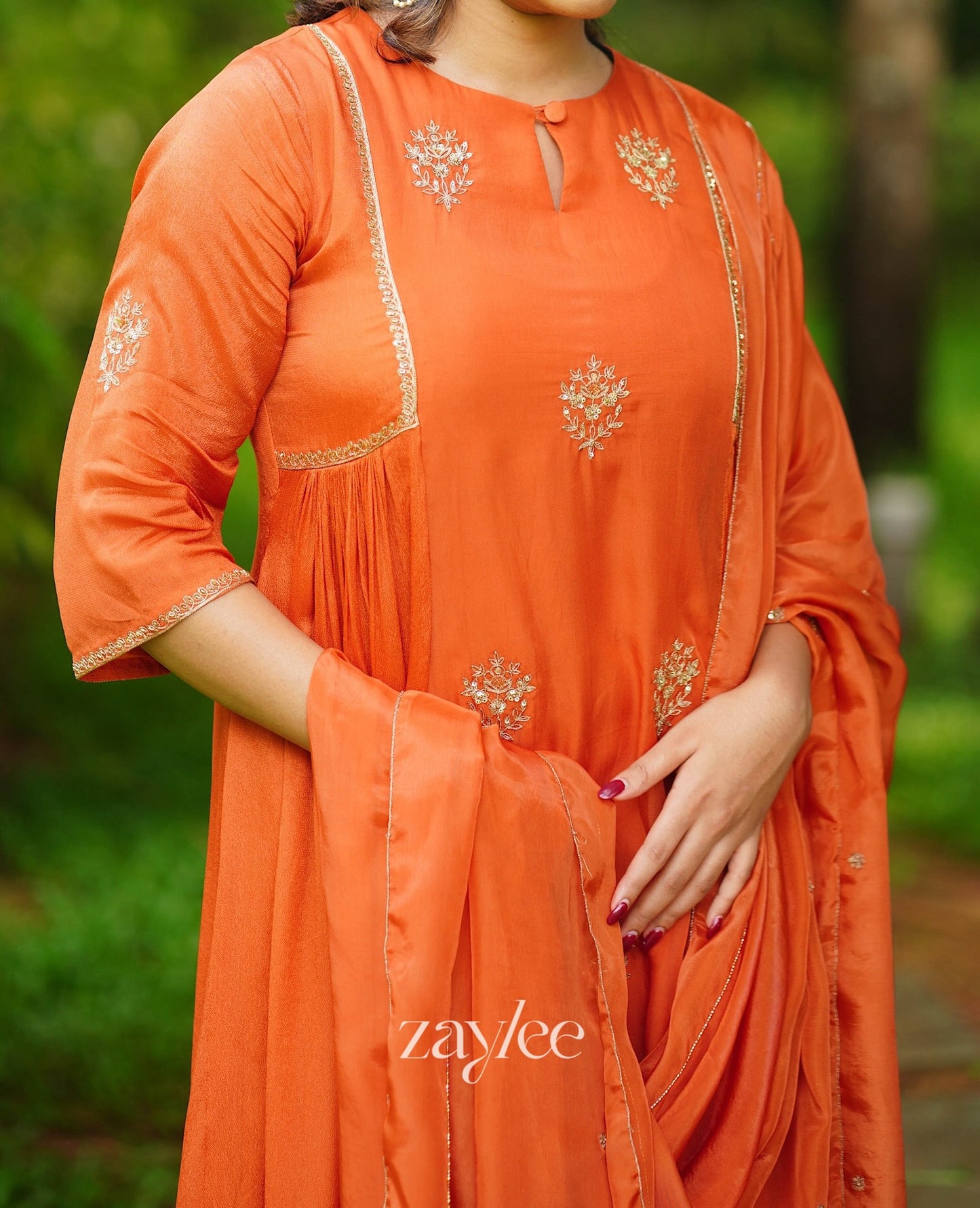 Rust Orange Zari Work Kurta