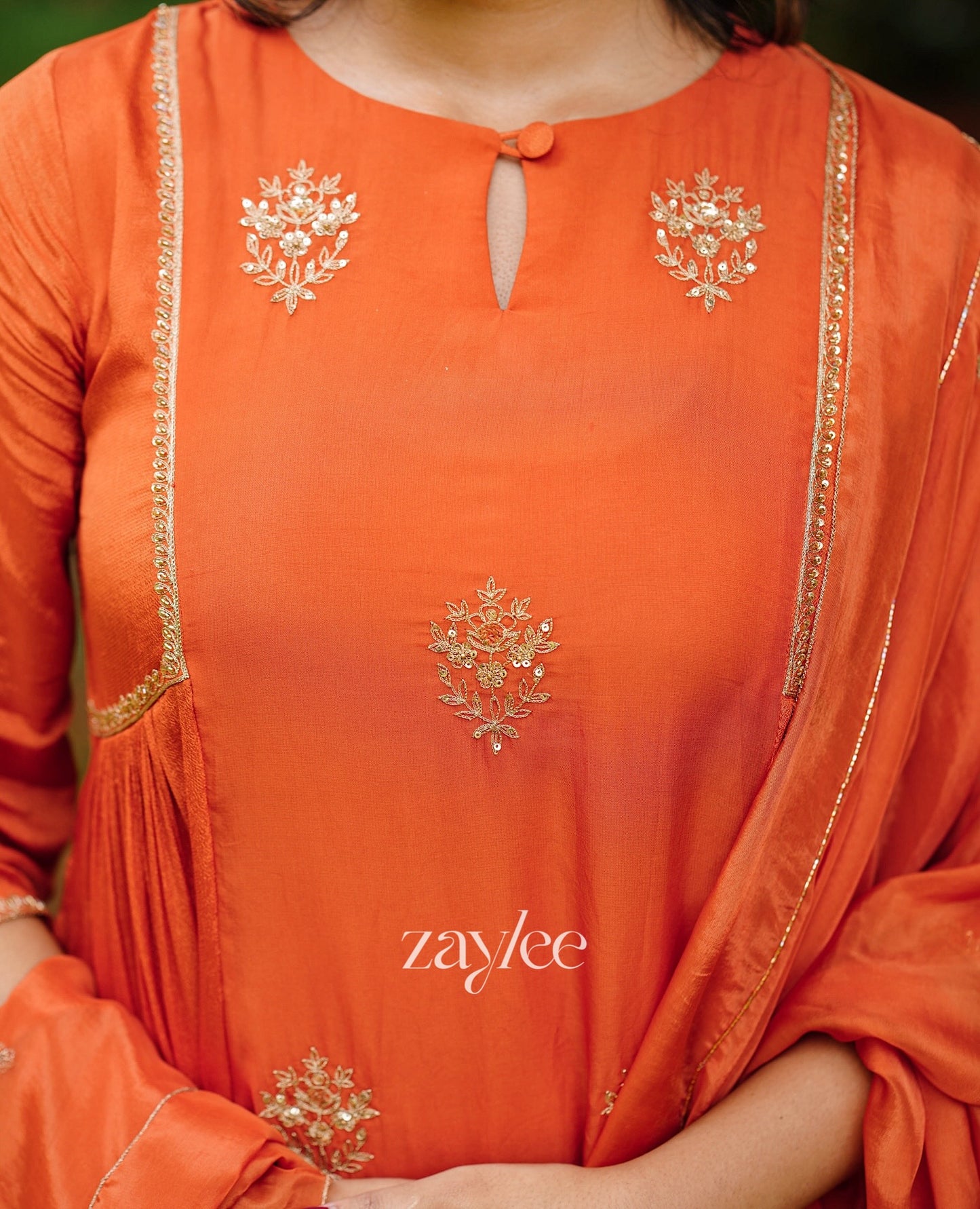 Rust Orange Zari Work Kurta