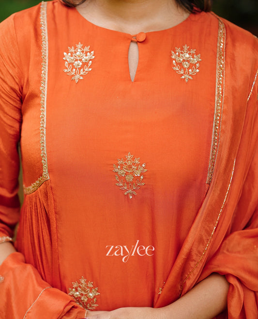 Rust Orange Zari Work Kurta