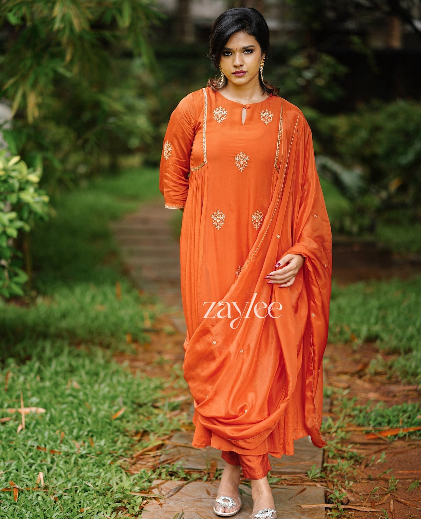 Rust Orange Zari Work Kurta