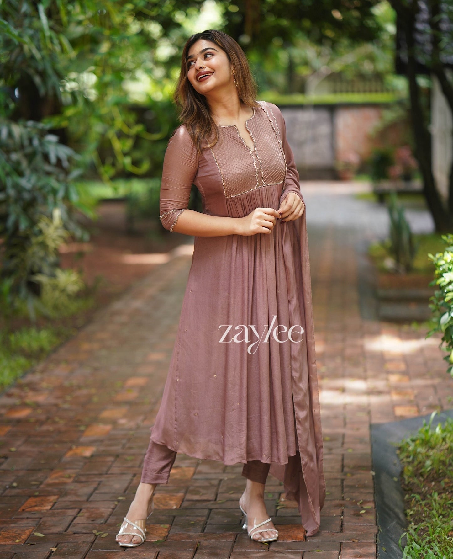 Light Hazelnut Zari Scalloped Kurta