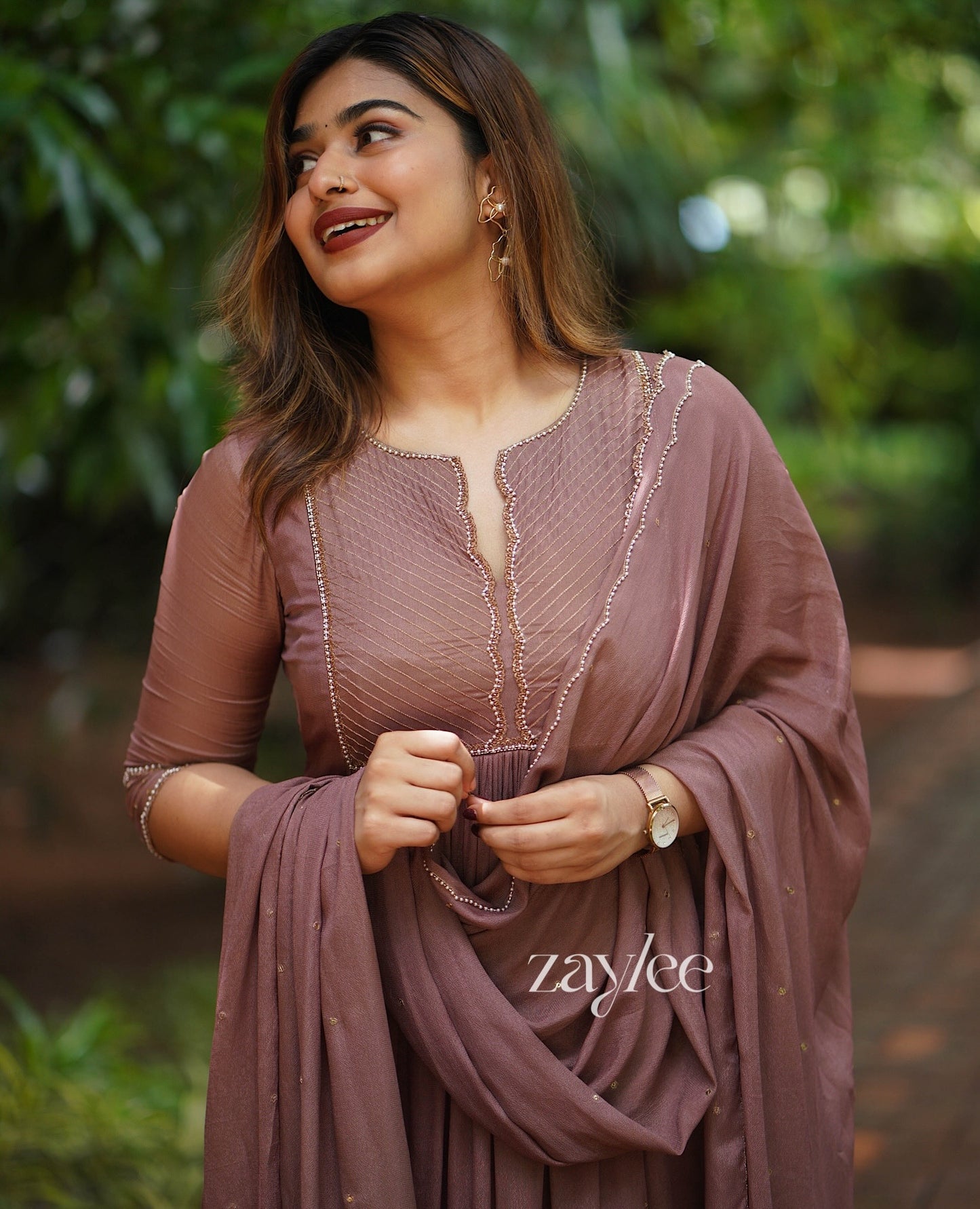 Light Hazelnut Zari Scalloped Kurta