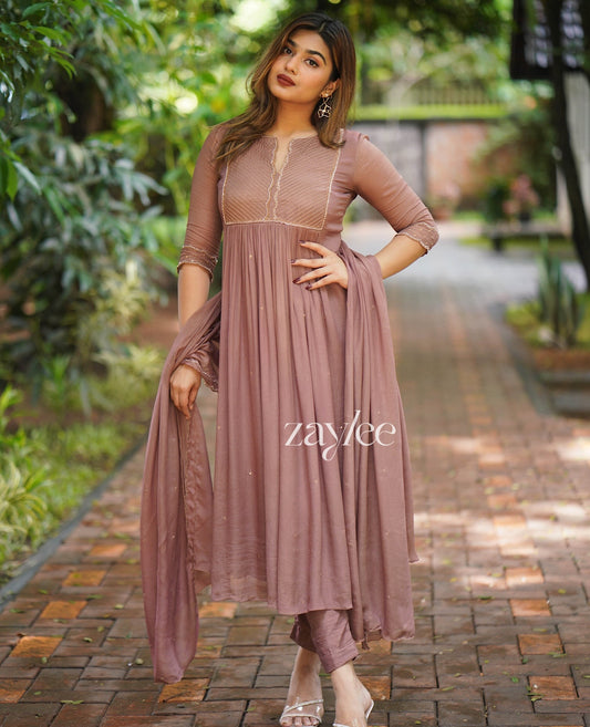 Light Hazelnut Zari Scalloped Kurta