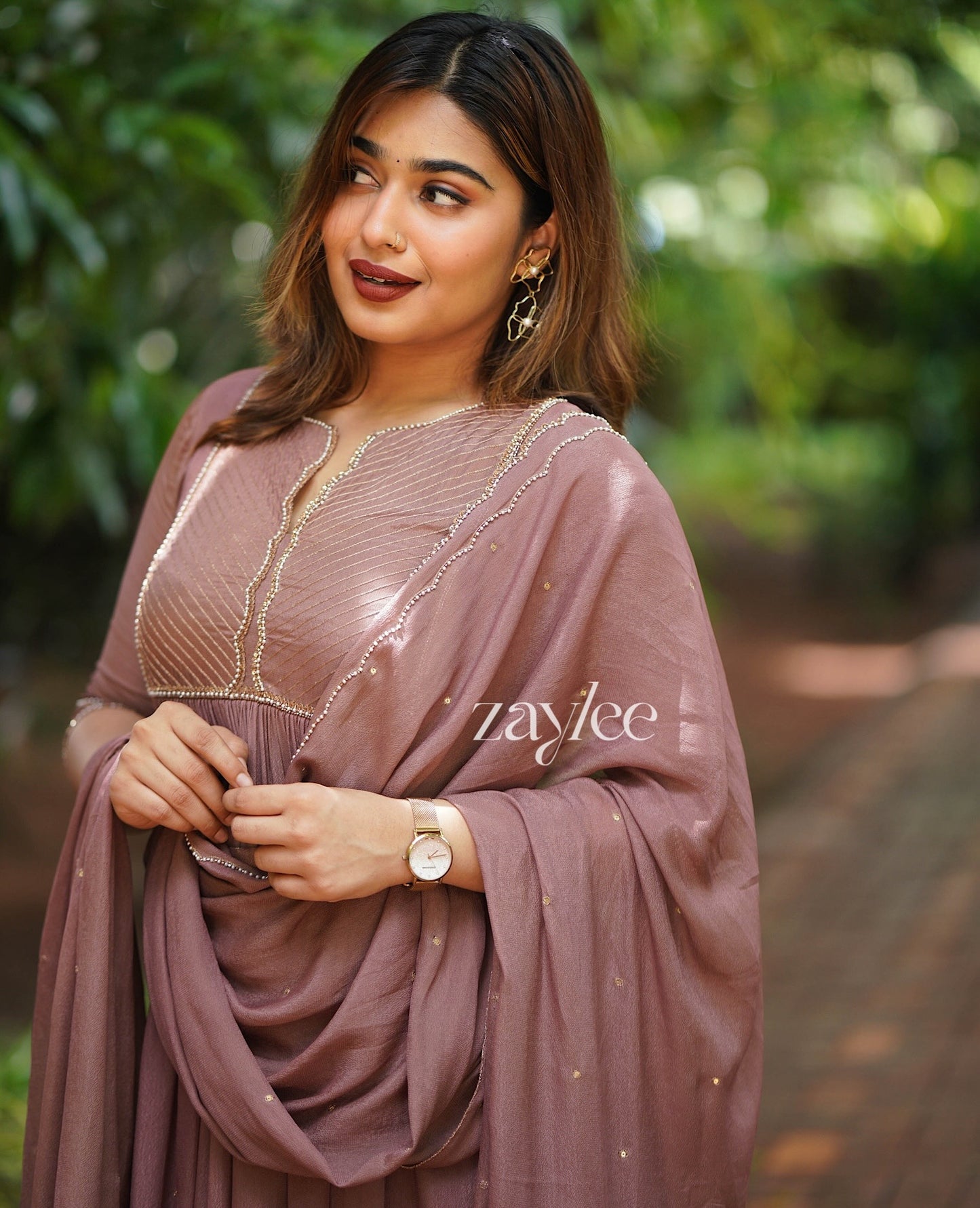 Light Hazelnut Zari Scalloped Kurta