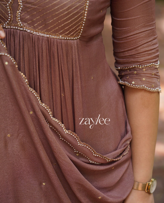 Light Hazelnut Zari Scalloped Kurta