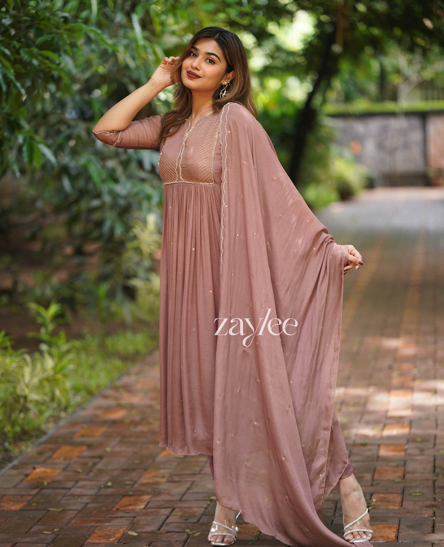 Light Hazelnut Zari Scalloped Kurta