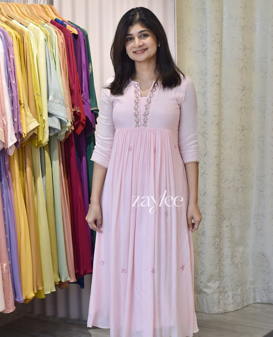 Powder Pink Embellished Organza Kurta