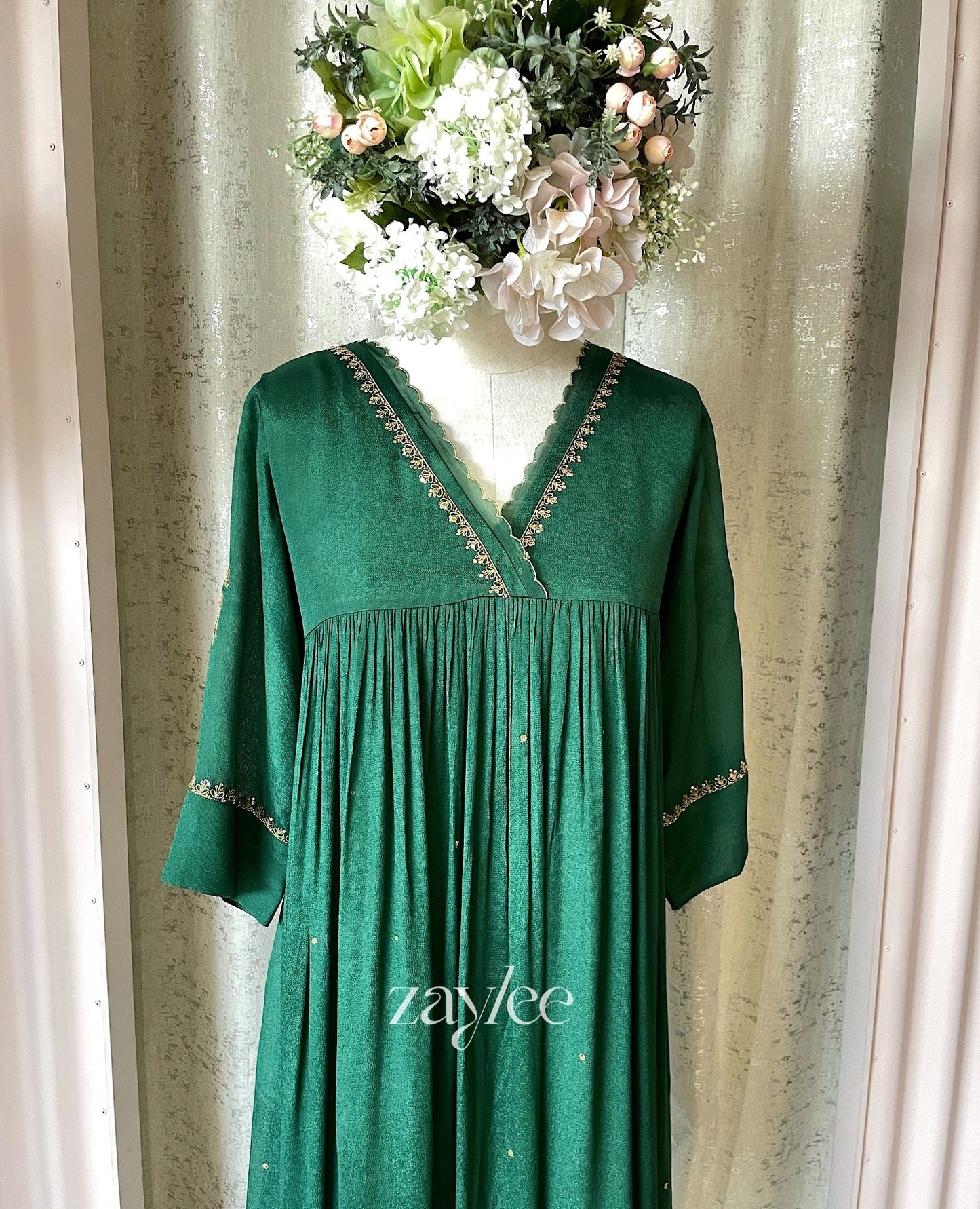 Gathered Kurta with Scalloped Neckline