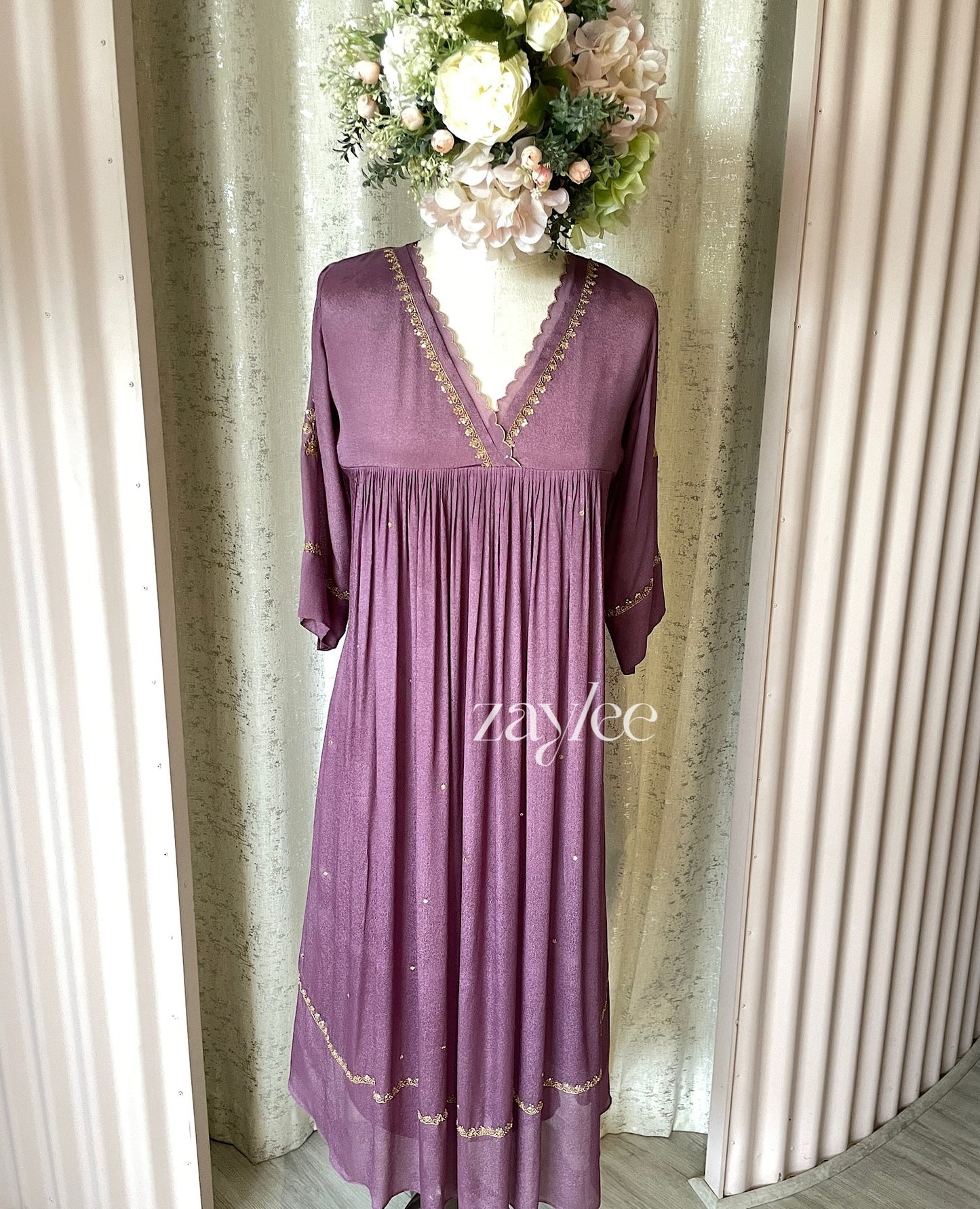 Gathered Kurta with Scalloped Neckline