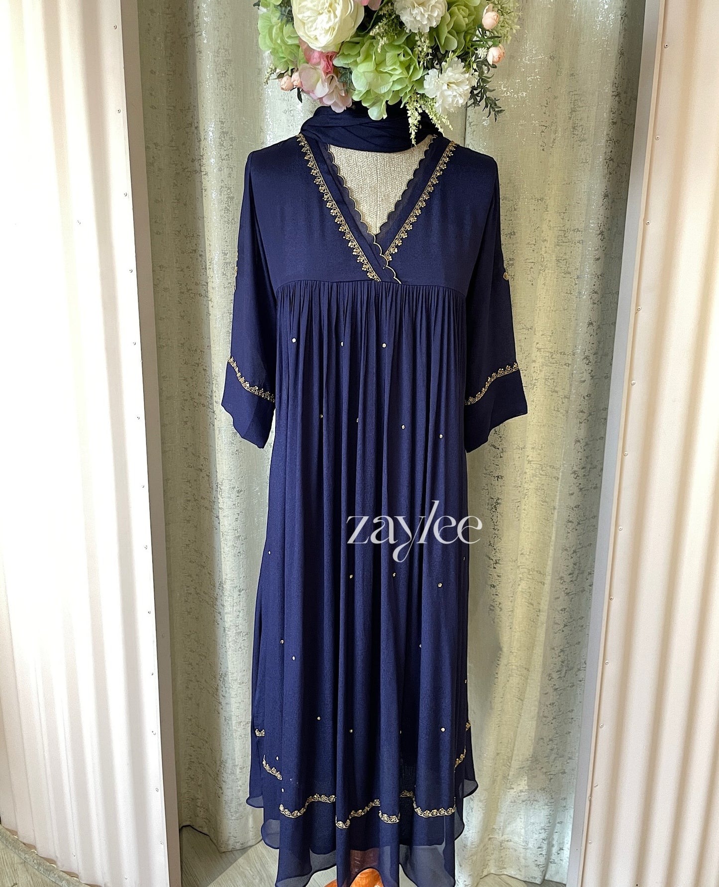 Gathered Kurta with Scalloped Neckline