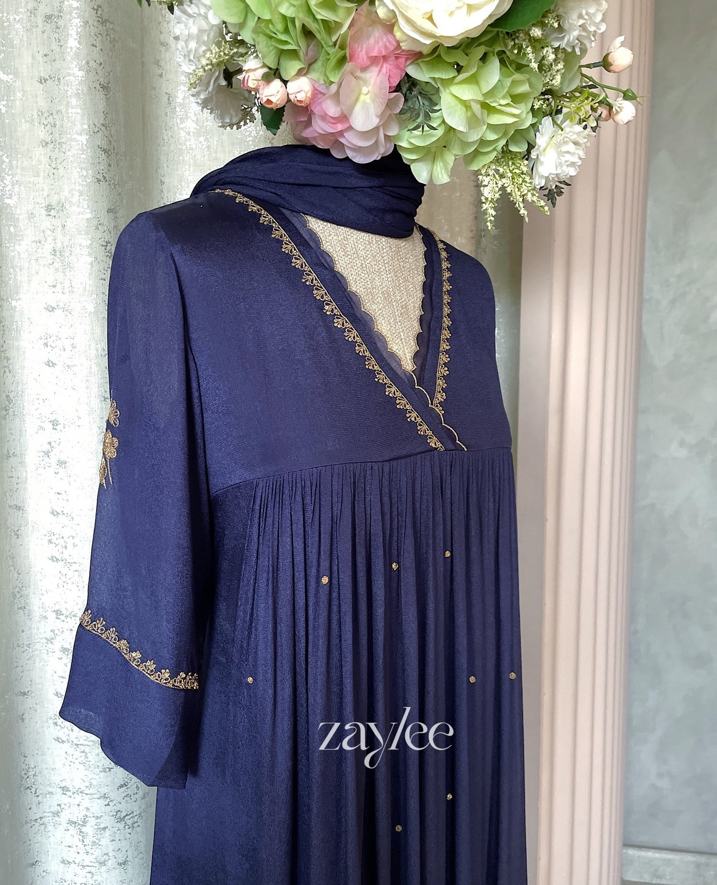 Gathered Kurta with Scalloped Neckline