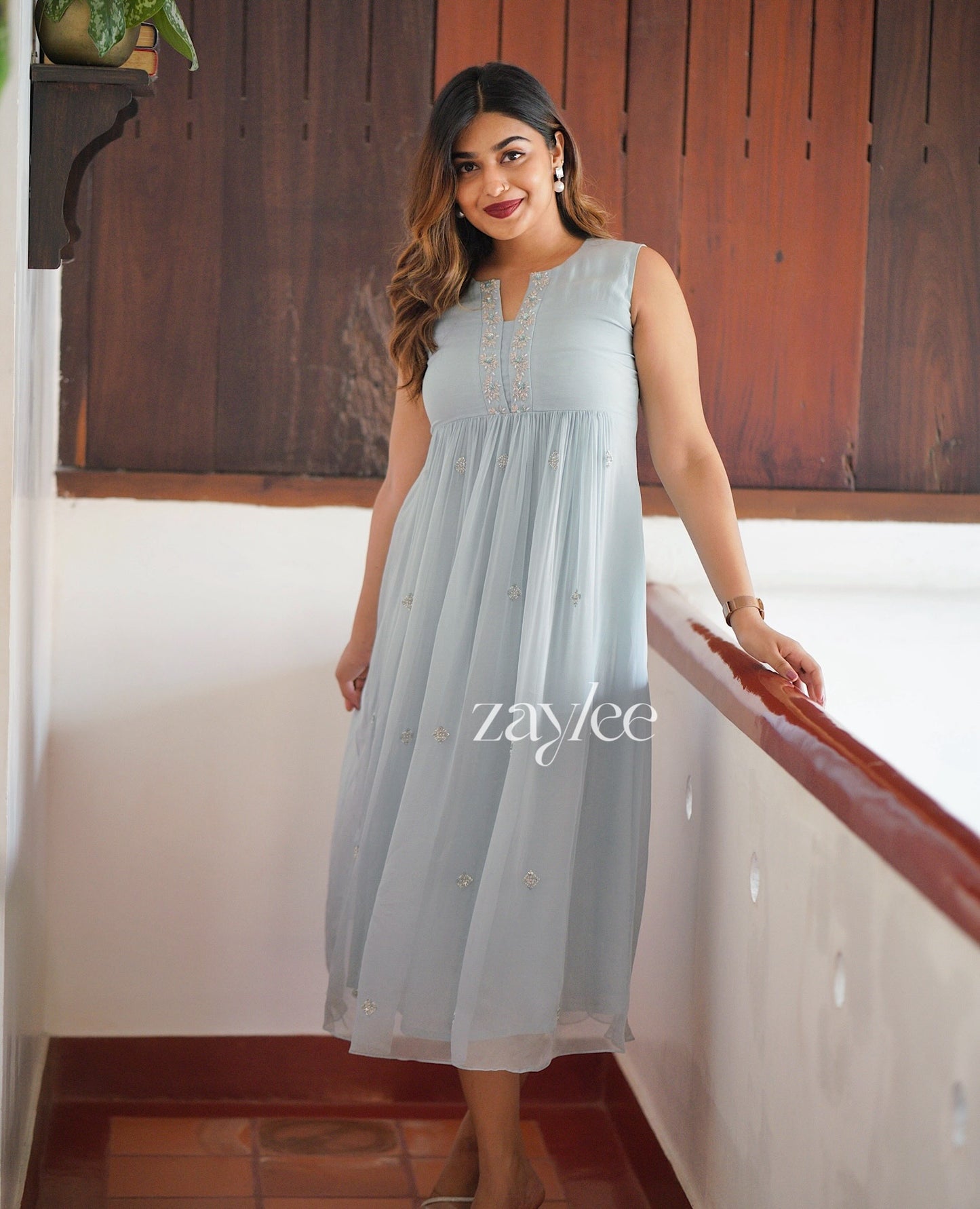 Powder Blue Embellished Organza Kurta