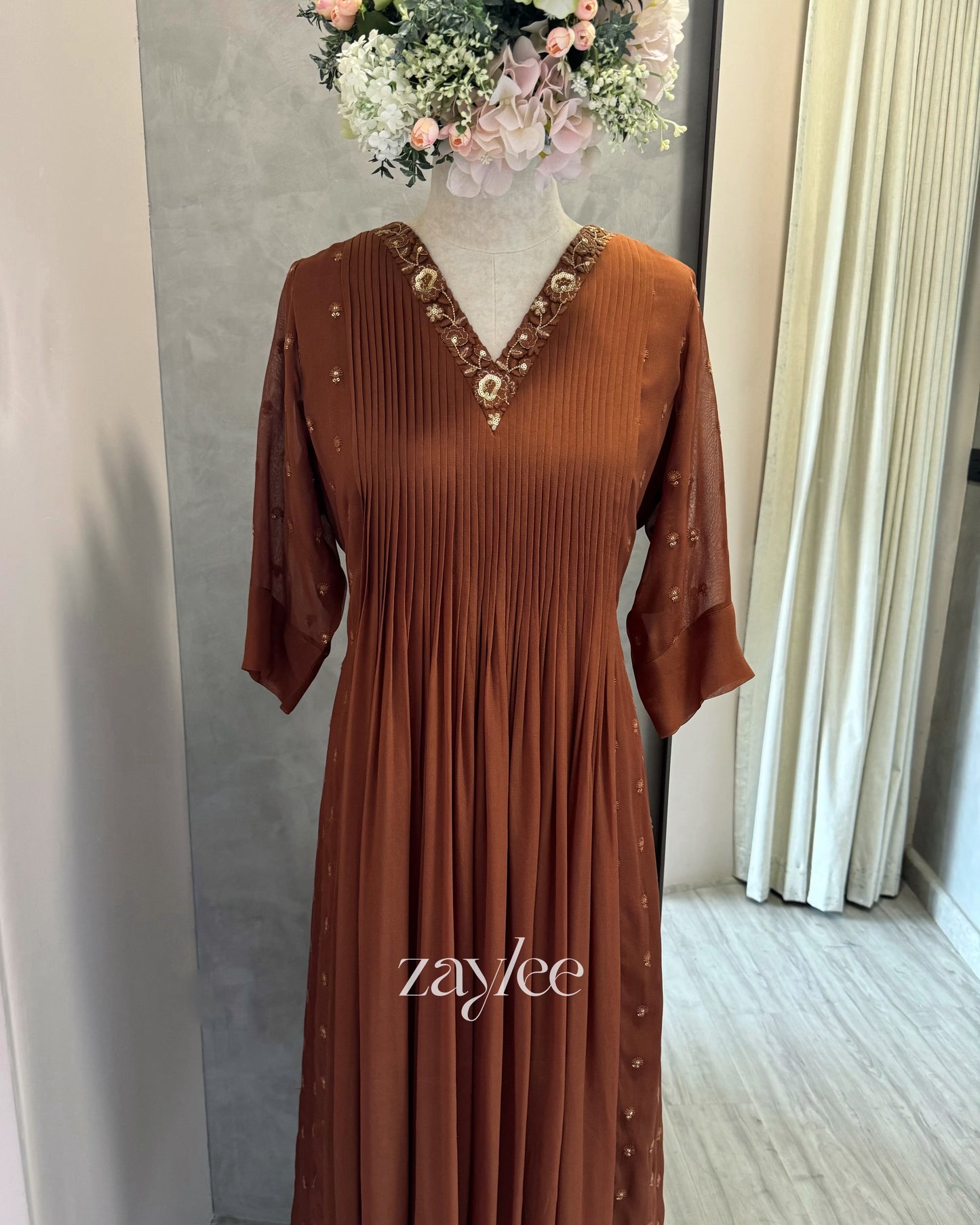 Caramel Brown V Neck Kurta