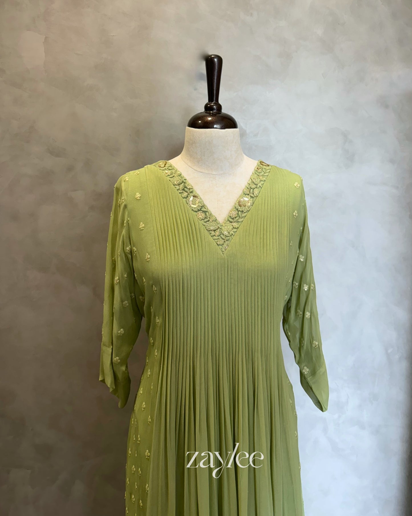 Pista Green V Neck Kurta