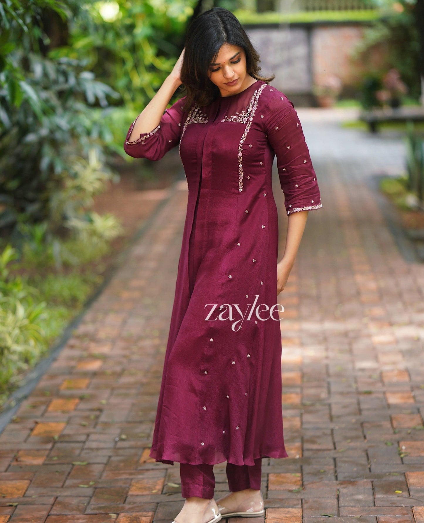 Deep Burgundy Box-Pleat Kurta