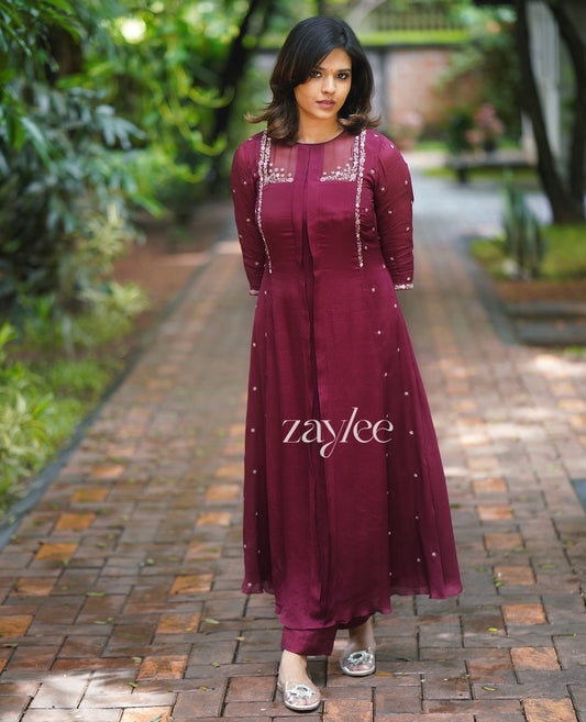 Deep Burgundy Box-Pleat Kurta