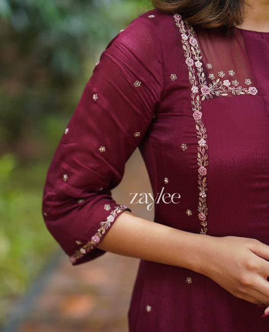 Deep Burgundy Box-Pleat Kurta