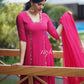 Rani Pink embellished Side Gathered Kurta