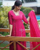 Rani Pink embellished Side Gathered Kurta