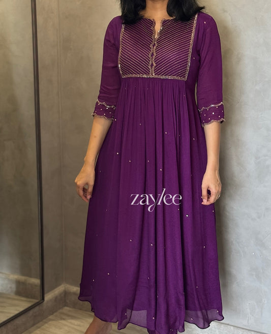 Purple Zari Scalloped Kurta