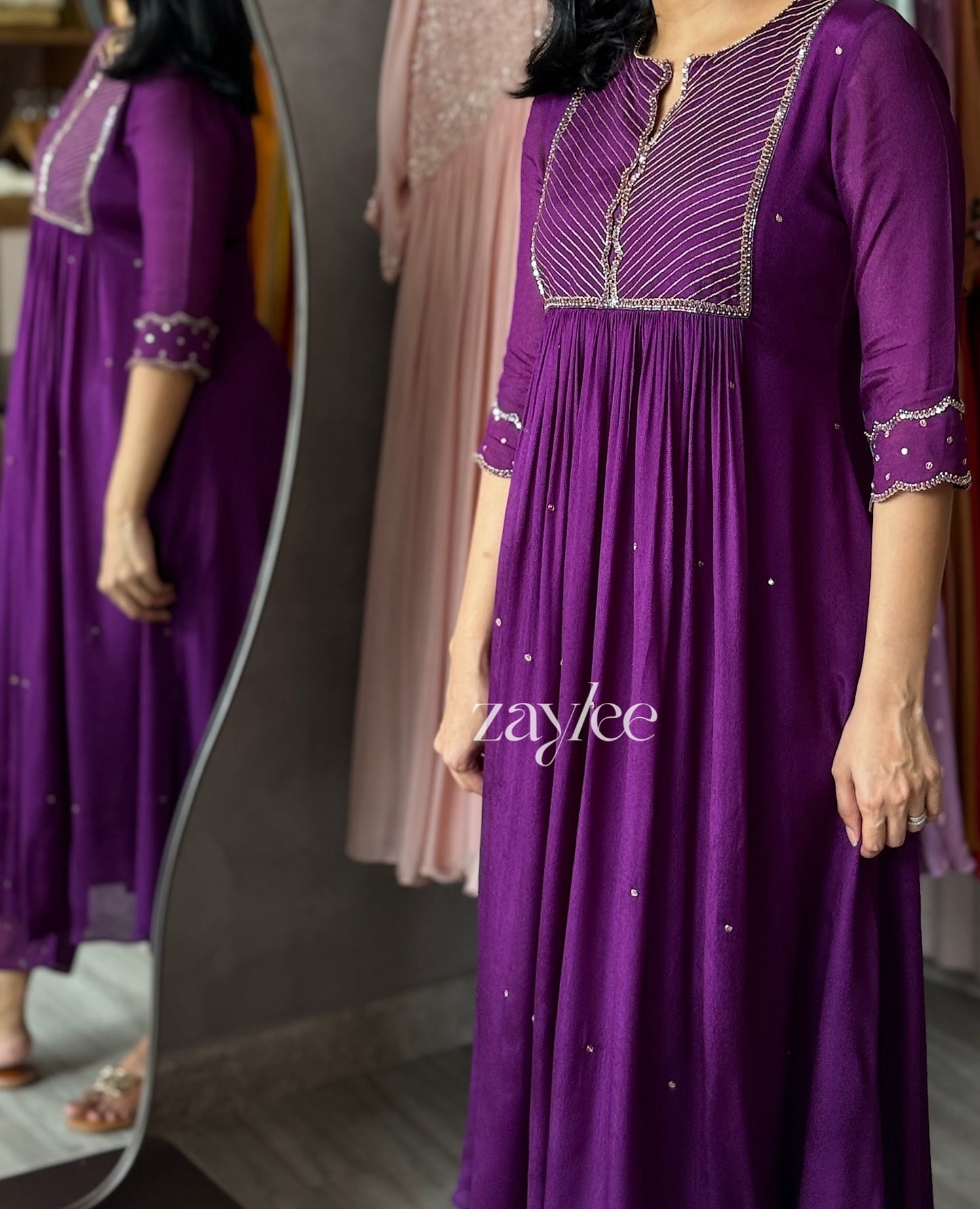 Purple Zari Scalloped Kurta