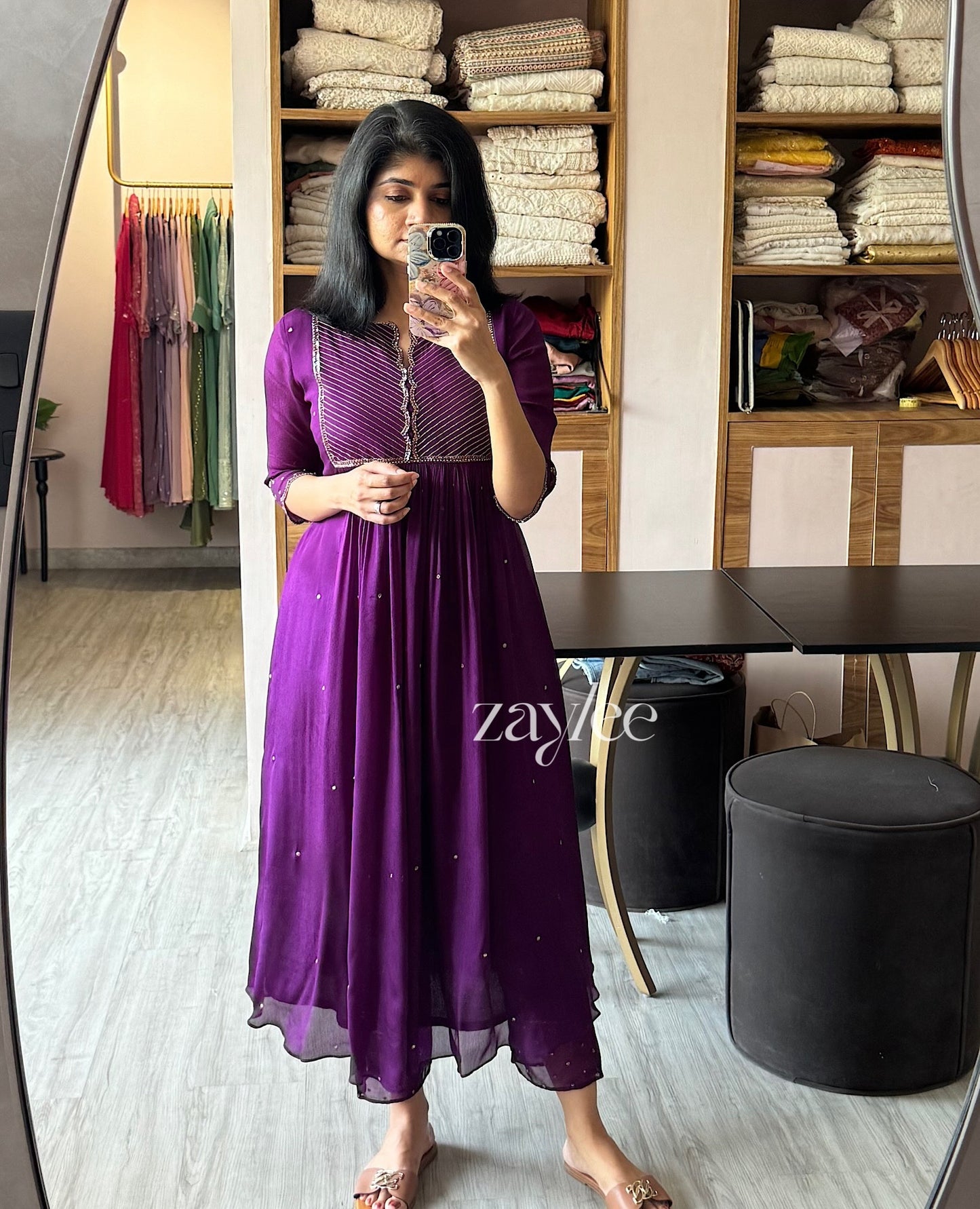 Purple Zari Scalloped Kurta