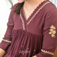 Deep Brown Gathered Kurta with Scalloped Neckline