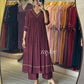Deep Brown Gathered Kurta with Scalloped Neckline