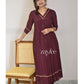 Deep Brown Gathered Kurta with Scalloped Neckline