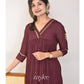 Deep Brown Gathered Kurta with Scalloped Neckline