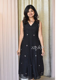 Black Embroidered Box-Pleat Kurta