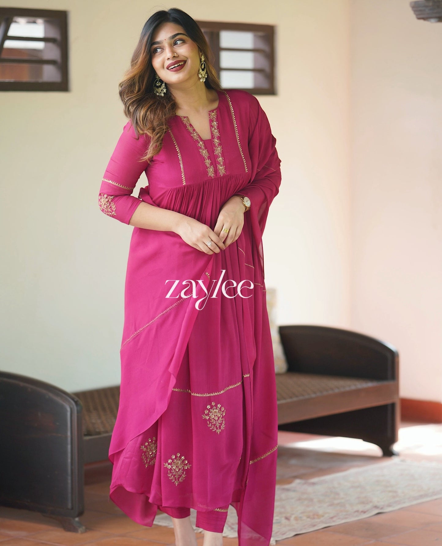 Magenta Zari Work Kurta