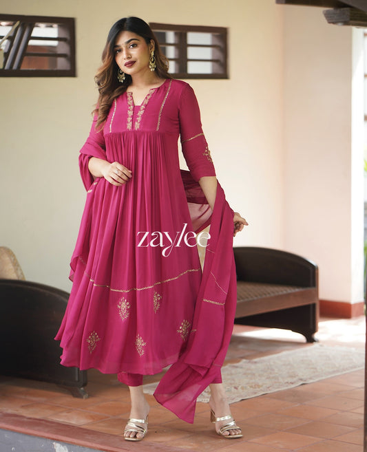 Magenta Zari Work Kurta