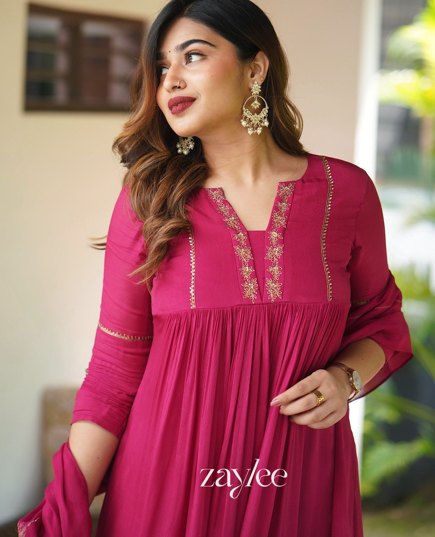 Magenta Zari Work Kurta