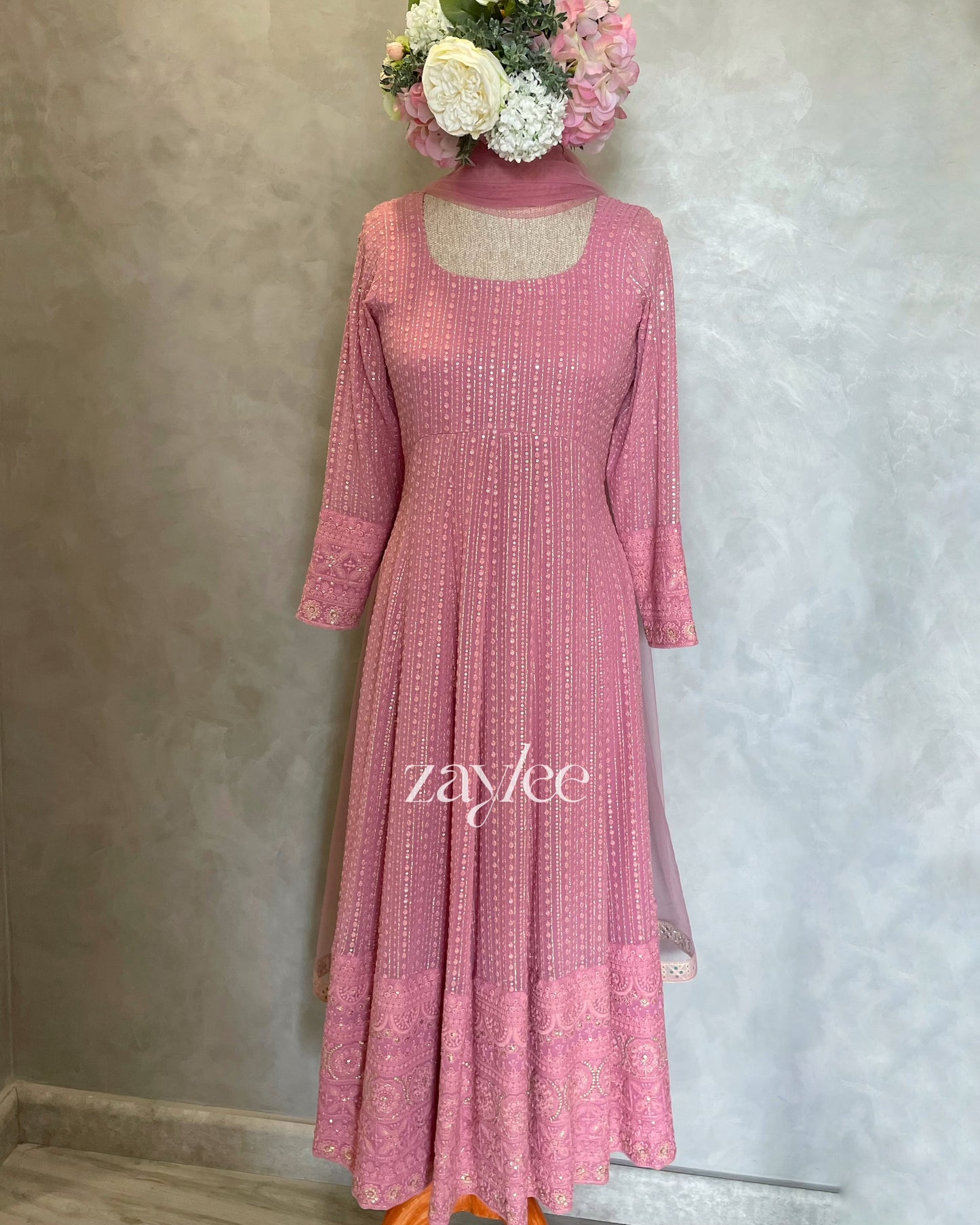 Pink Chikankari Anarkali